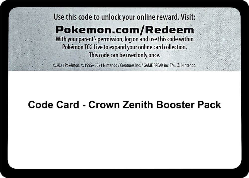 Pokémon TCG Code Pack — Crown Zenith (10 Codes) INSTANT DELIVERY