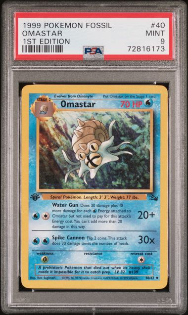 Omastar — PSA Mint 9 — 1st Edition Fossil